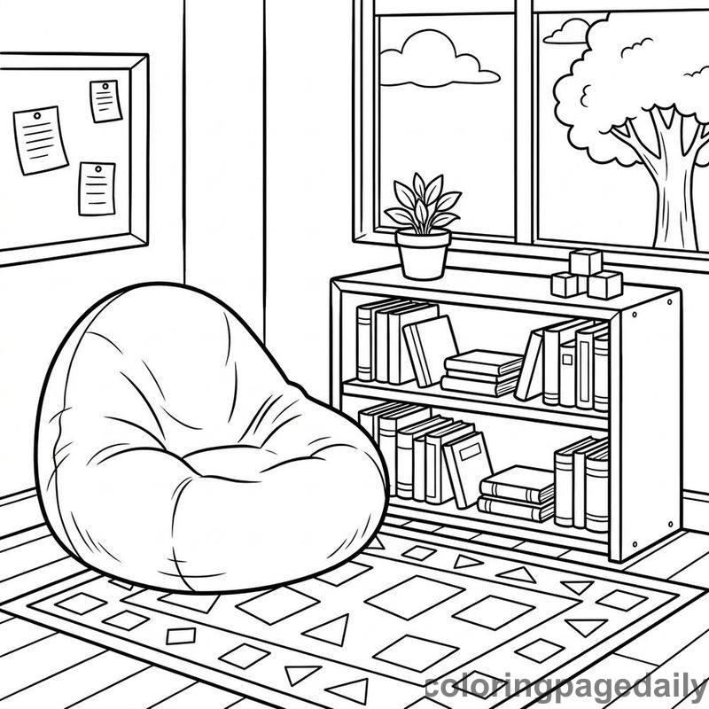 Cozy Classroom Reading Corner - Daily printable coloring page in Back to School category