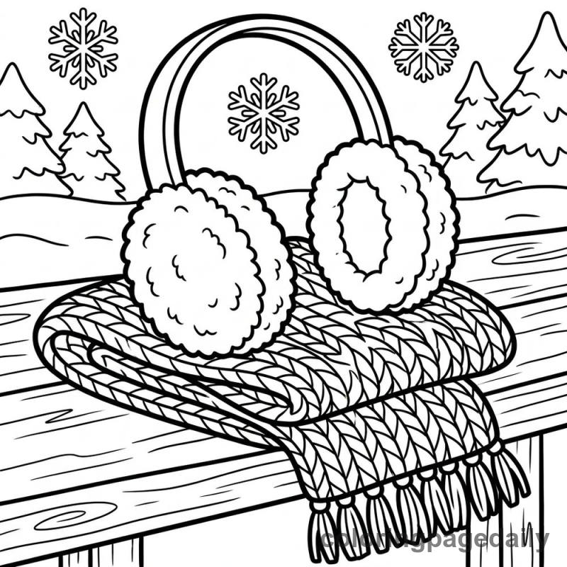 Cozy Earmuffs and Scarf - Daily printable coloring page in Winter and Snow Season category
