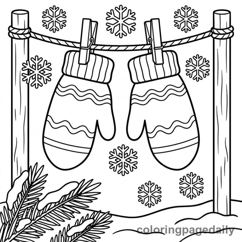 Cozy Mittens in the Snow - Daily printable coloring page in Winter and Snow Season category
