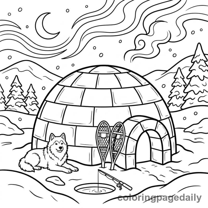 Cozy Winter Igloo - Daily printable coloring page in Winter and Snow Season category