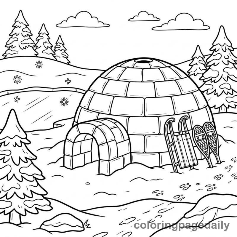 Cozy Winter Igloo - Daily printable coloring page in Winter and Snow Season category