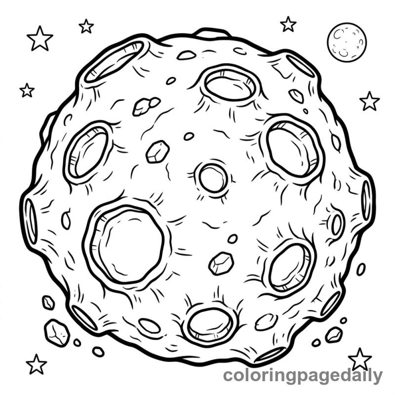 Craters on an Asteroid - Daily printable coloring page in Space category