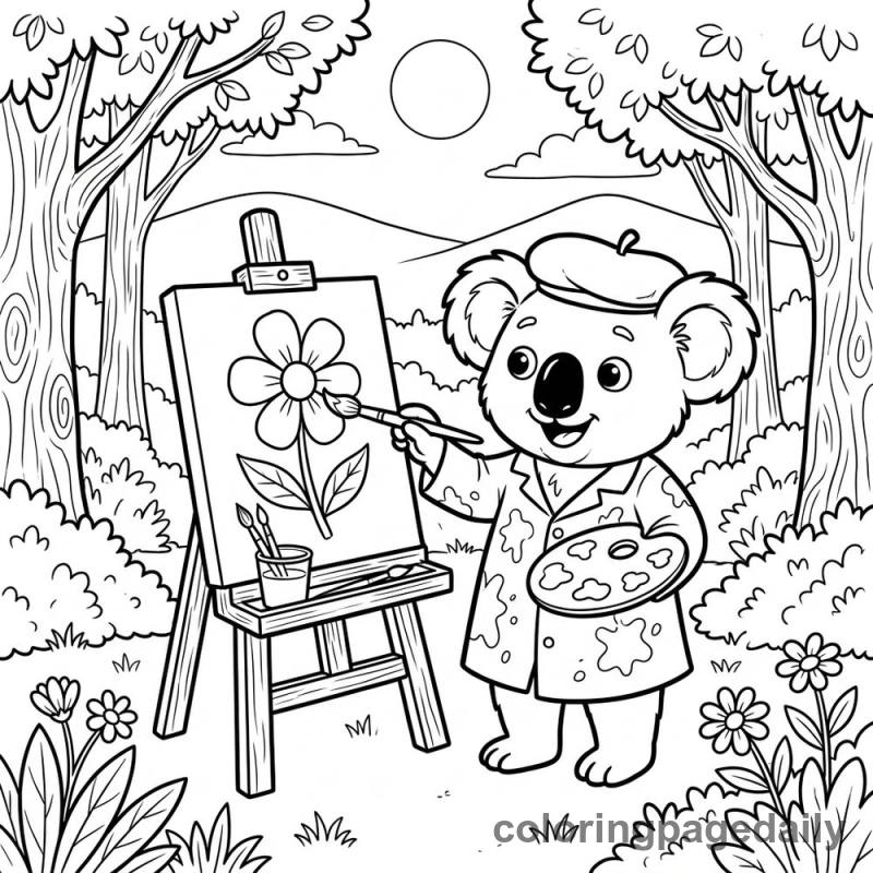 Creative Koala Painter - Daily printable coloring page in Animals category