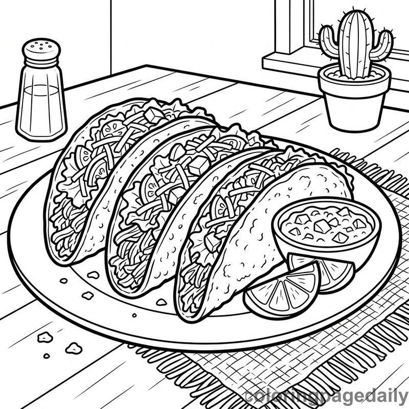 Crispy Beef Tacos - Daily printable coloring page in Food category