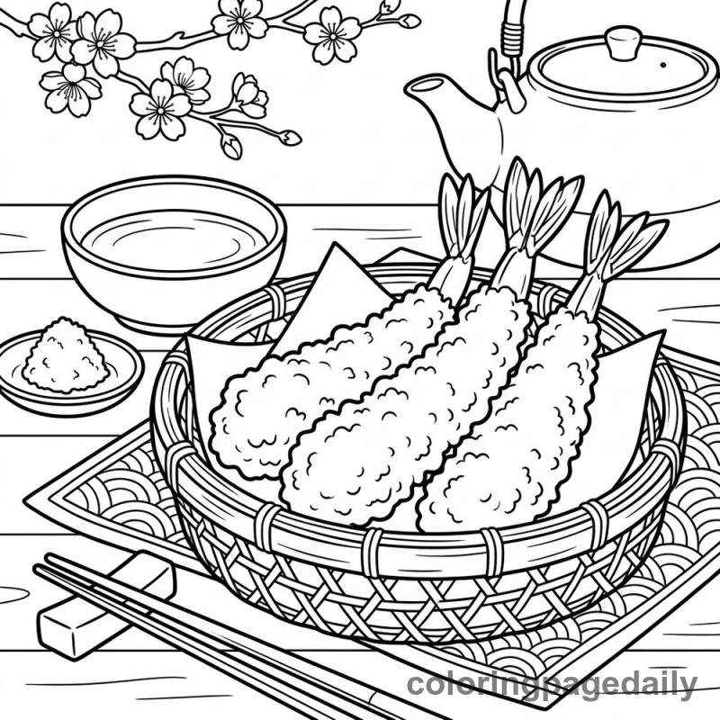 Crispy Shrimp Tempura - Daily printable coloring page in Food category