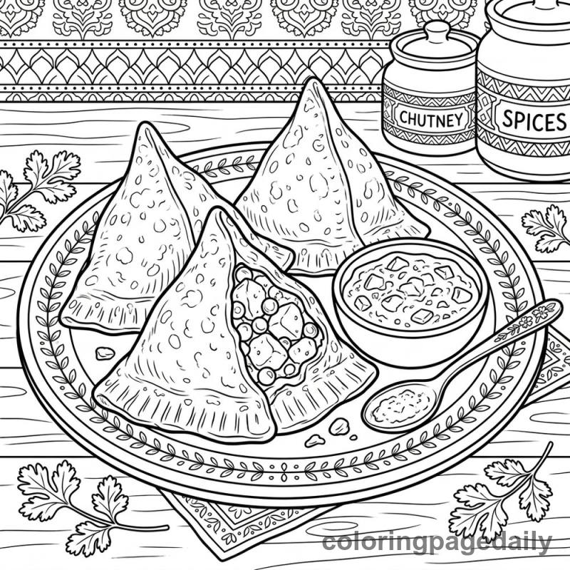 Crispy Vegetable Samosas - Daily printable coloring page in Food category
