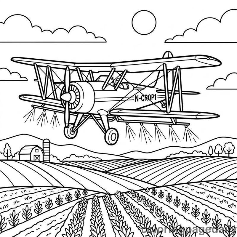 Crop Duster Airplane Flying - Daily printable coloring page in Vehicle category
