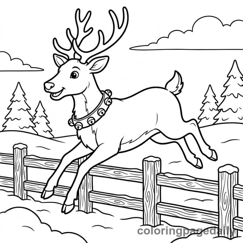 Dasher the Reindeer's Big Leap - Daily printable coloring page in Christmas category