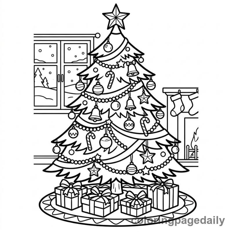 Decorated Christmas Tree - Daily printable coloring page in Christmas category