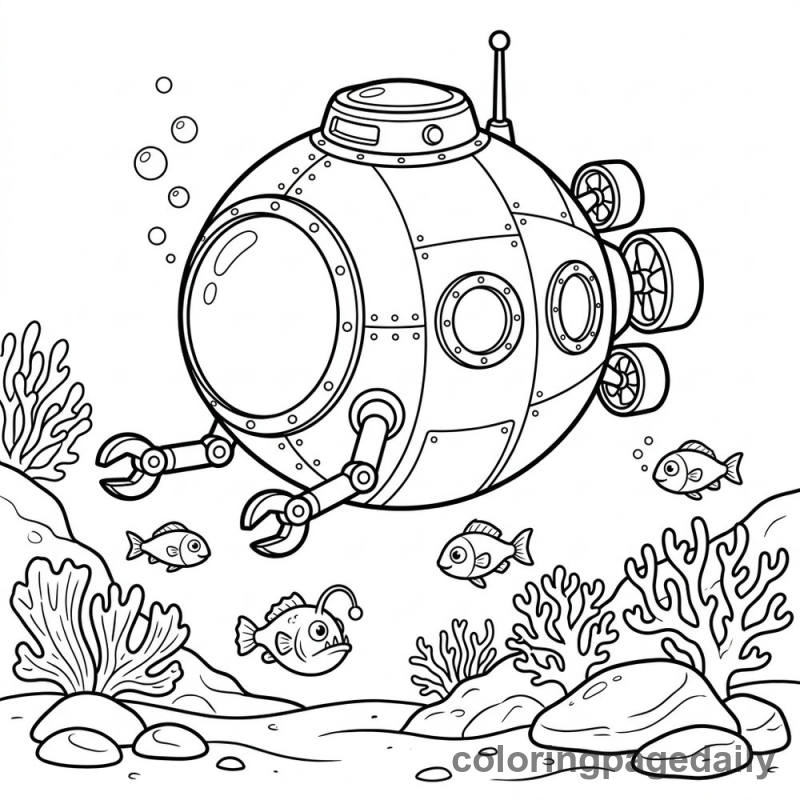 Deep Sea Submarine - Daily printable coloring page in Ocean and Underwater Life category