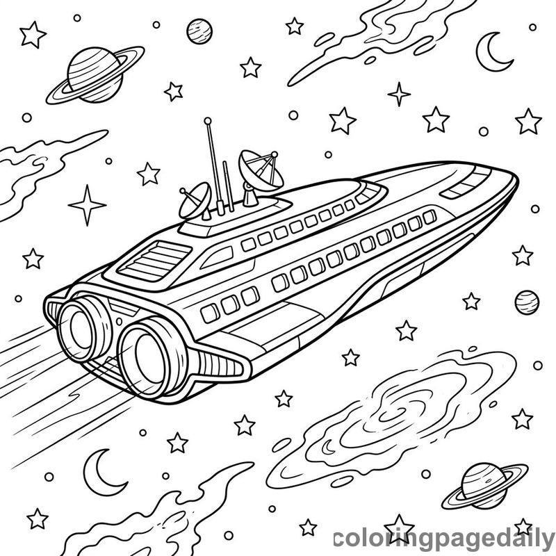 Deep Space Passenger Liner - Daily printable coloring page in Space category