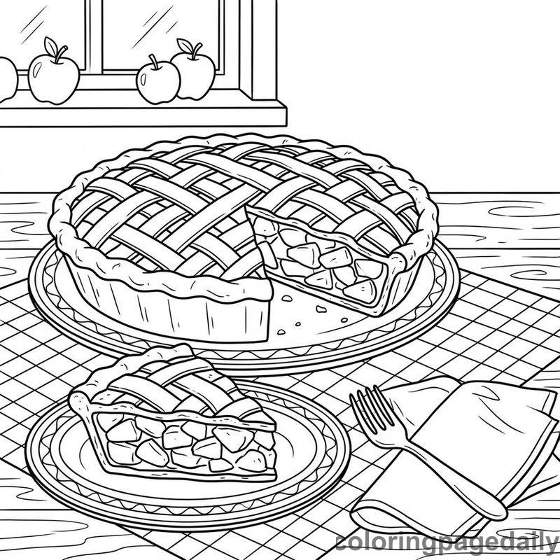 Delicious Apple Pie - Daily printable coloring page in Food category