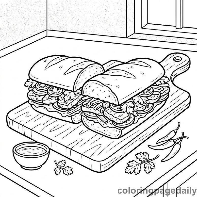 Delicious Banh Mi Sandwich - Daily printable coloring page in Food category