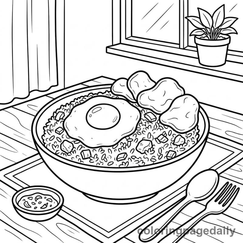Delicious Bowl of Nasi Goreng - Daily printable coloring page in Food category