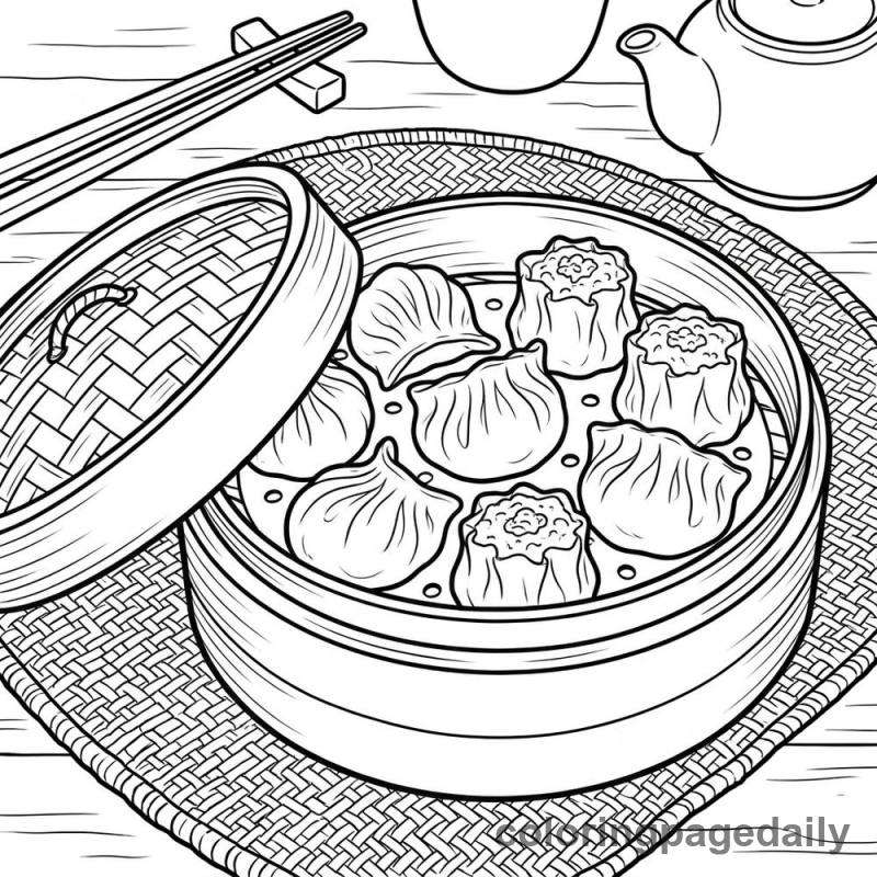 Delicious Chinese Dim Sum - Daily printable coloring page in Food category