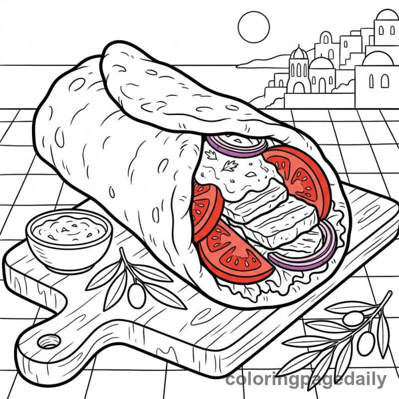 Delicious Greek Gyro - Daily printable coloring page in Food category