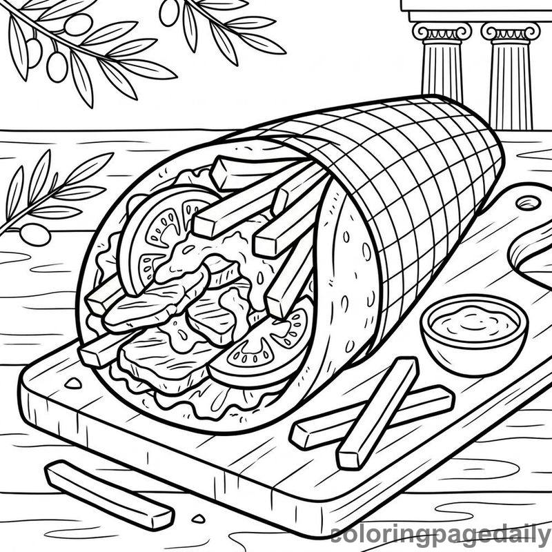 Delicious Greek Gyro - Daily printable coloring page in Food category