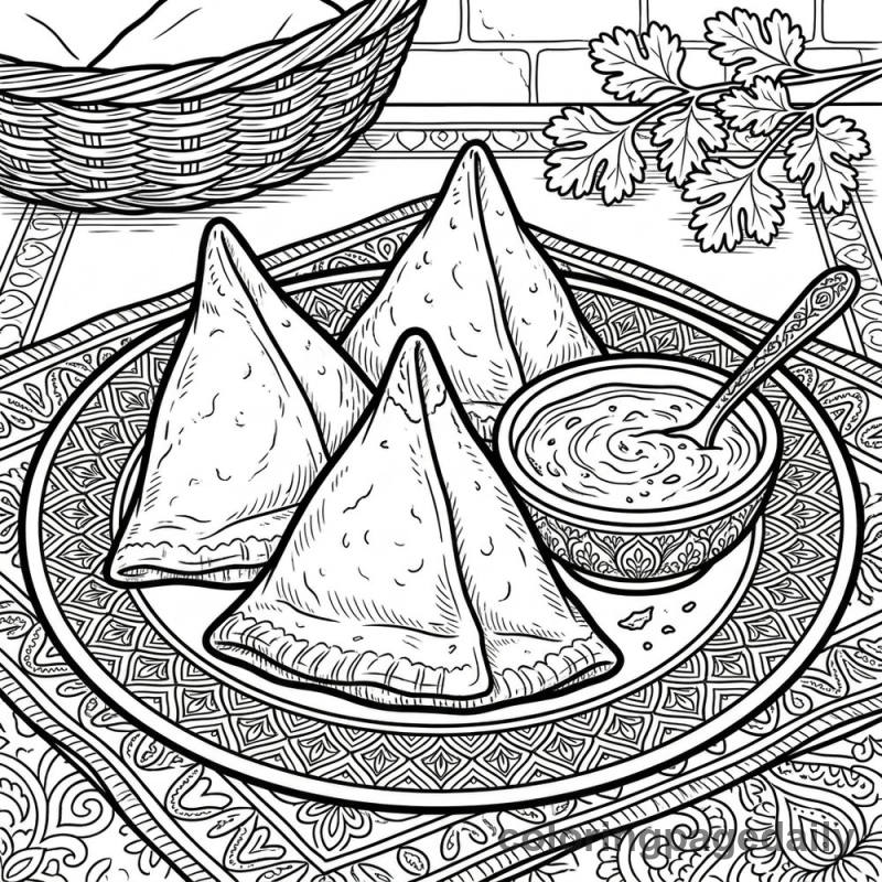 Delicious Indian Samosas - Daily printable coloring page in Food category