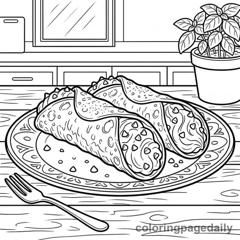 Delicious Italian Cannoli - Daily printable coloring page in Food category