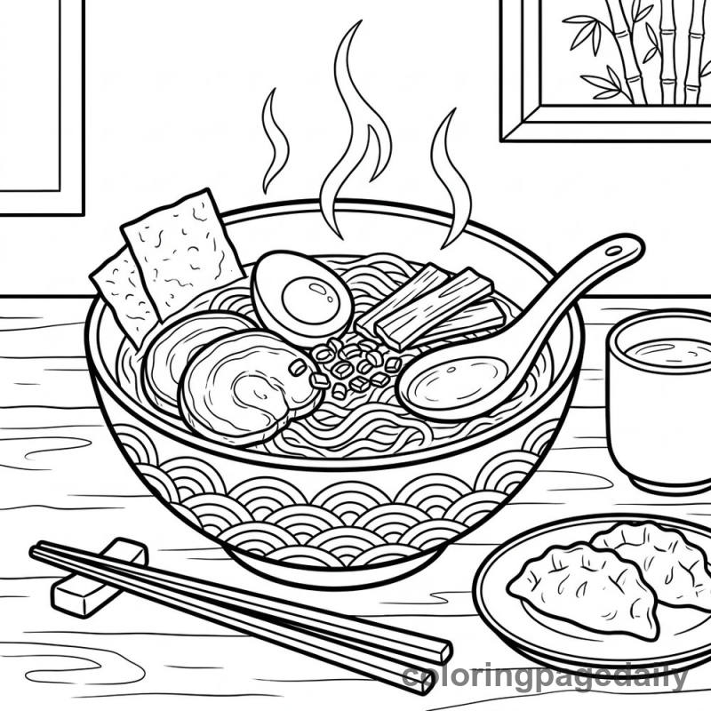Delicious Japanese Ramen - Daily printable coloring page in Food category