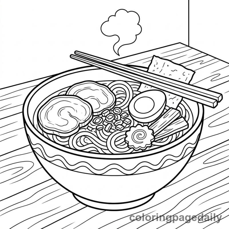 Delicious Japanese Ramen Bowl - Daily printable coloring page in Food category