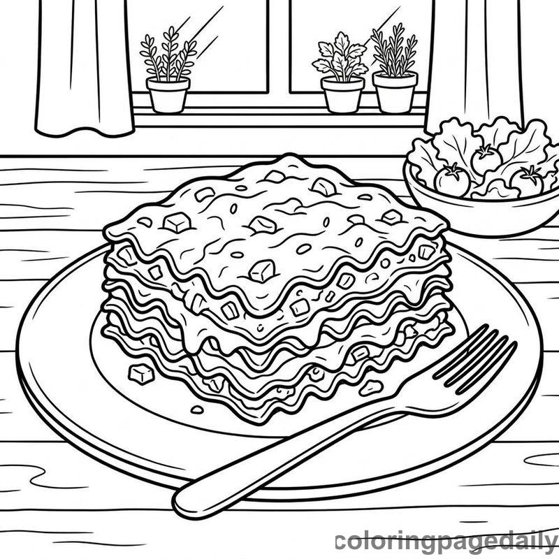 Delicious Lasagna Slice - Daily printable coloring page in Food category