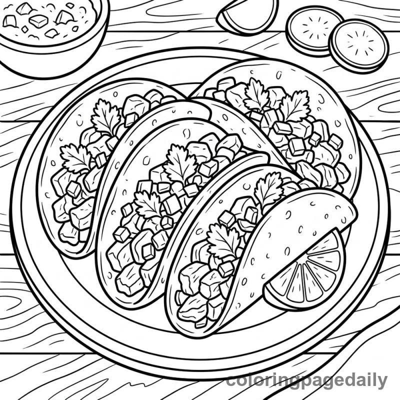 Delicious Mexican Street Tacos - Daily printable coloring page in Food category