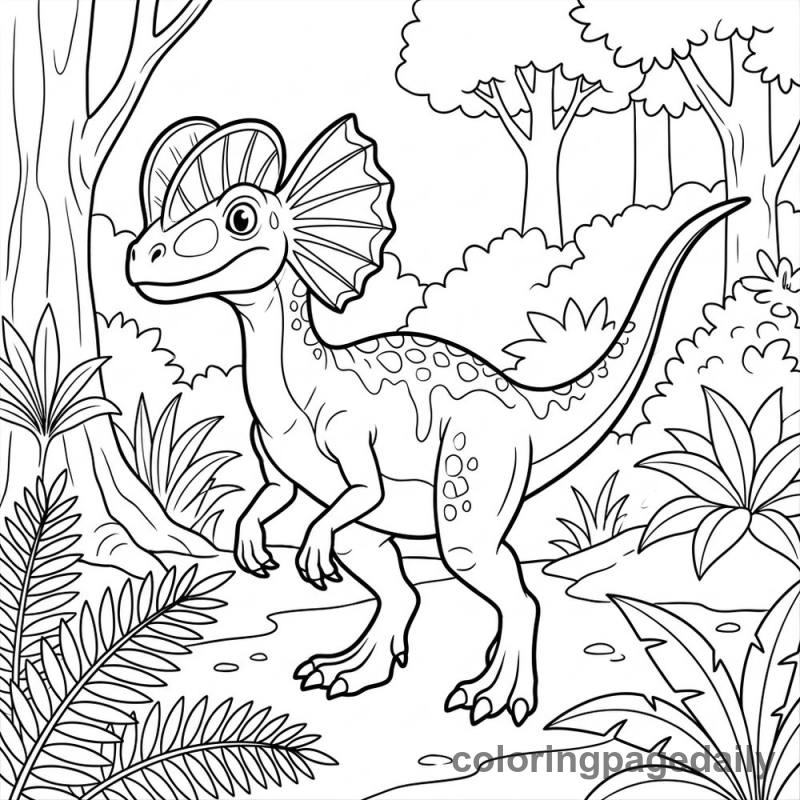 Dilophosaurus Jungle Pose - Daily printable coloring page in Dinosaur category