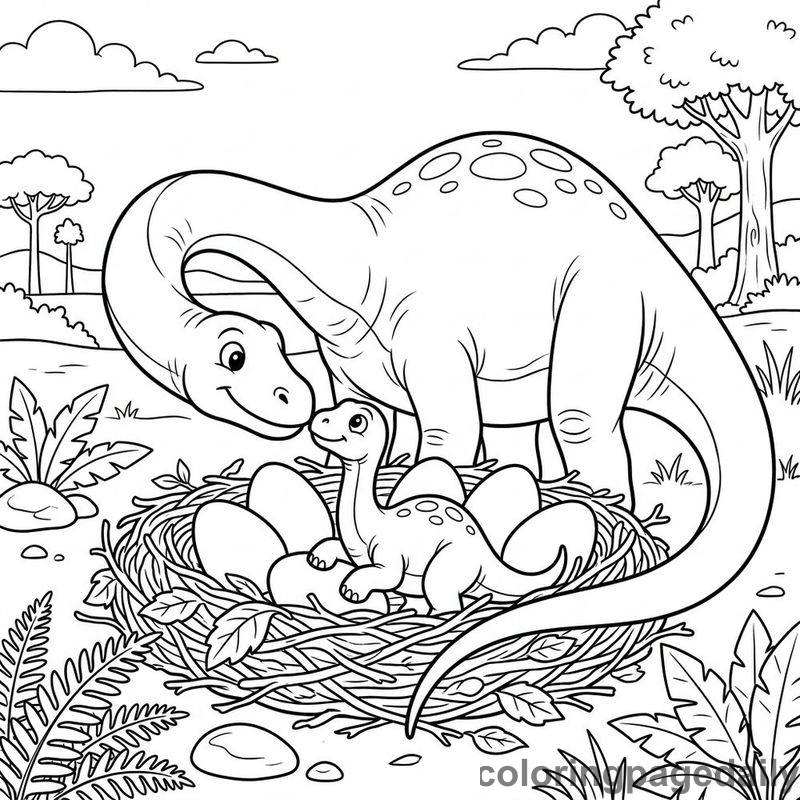 Diplodocus Mother And Baby - Daily printable coloring page in Dinosaur category