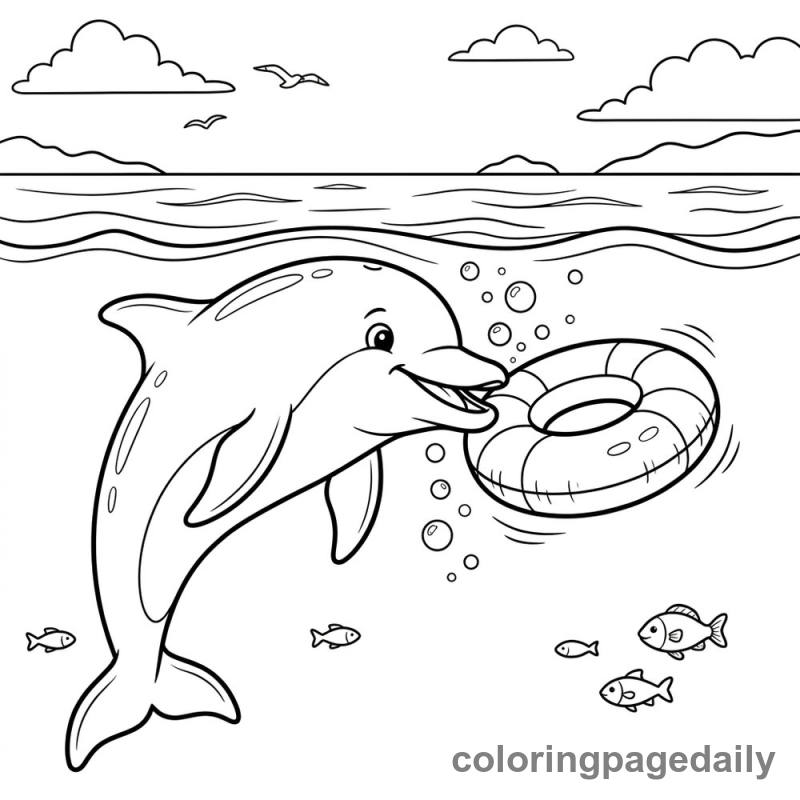 Dolphin Playing with Toy - Daily printable coloring page in Ocean and Underwater Life category
