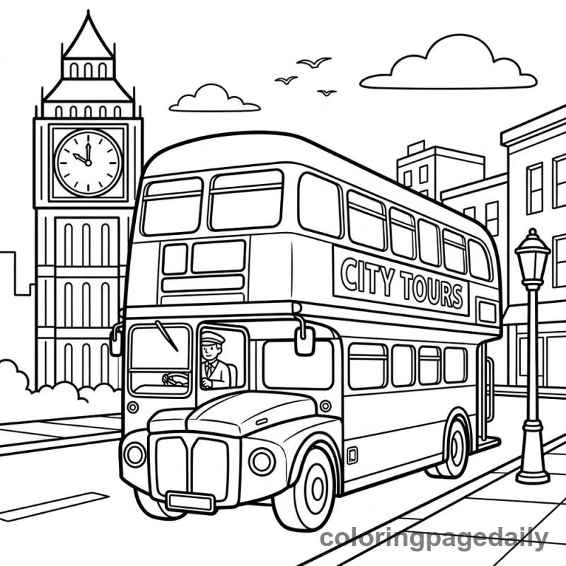 Double-Decker Bus Ride - Daily printable coloring page in Vehicle category