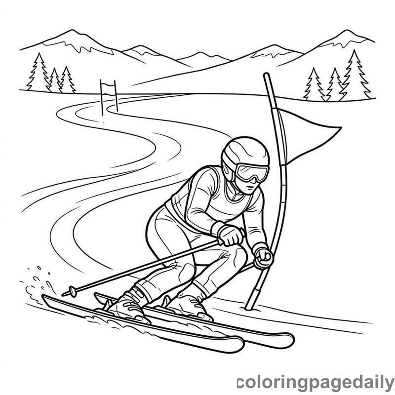 Downhill Slalom Skier - Daily printable coloring page in Sports category