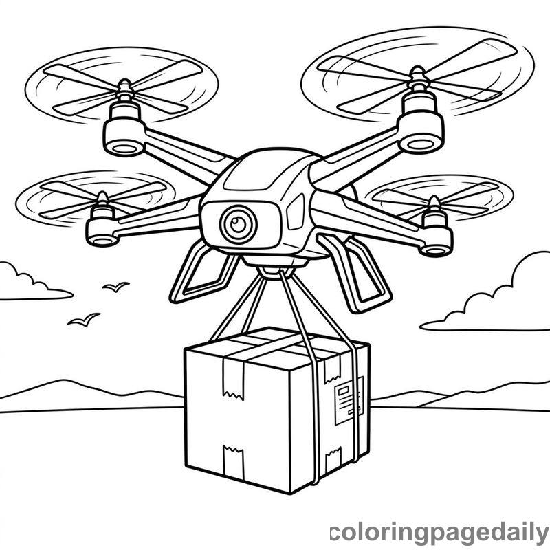 Drone Delivering A Package - Daily printable coloring page in Vehicle category