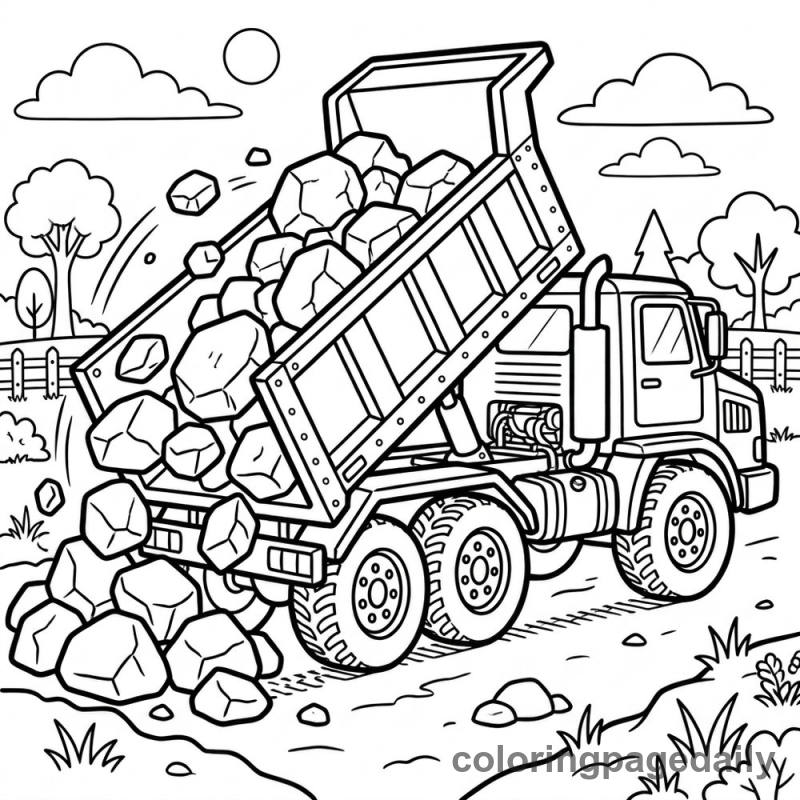 Dump Truck Unloading - Daily printable coloring page in Vehicle category