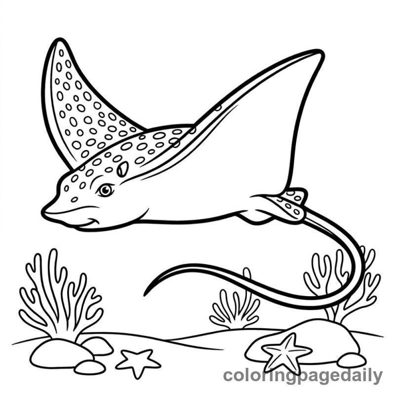 Eagle Ray Gliding - Daily printable coloring page in Ocean and Underwater Life category