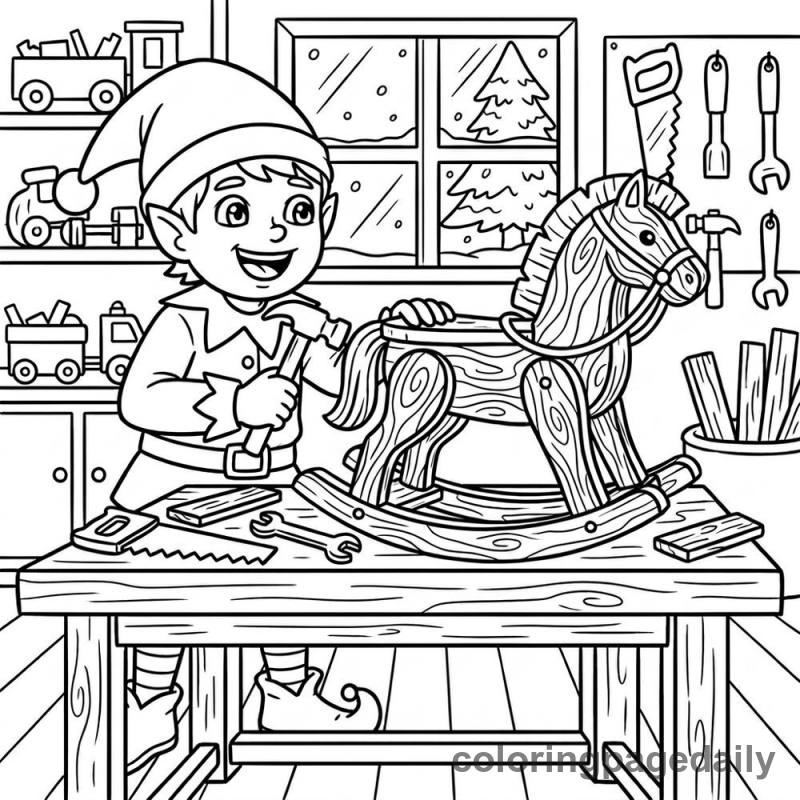 Elf Building Toy - Daily printable coloring page in Christmas category