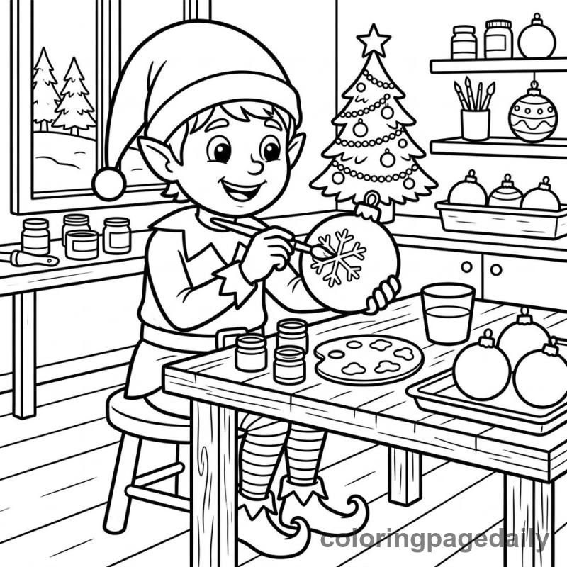 Elf Painting Ornament - Daily printable coloring page in Christmas category