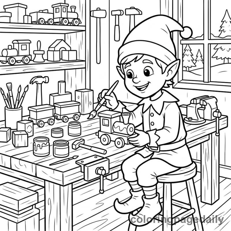 Elf Painting Toys - Daily printable coloring page in Christmas category