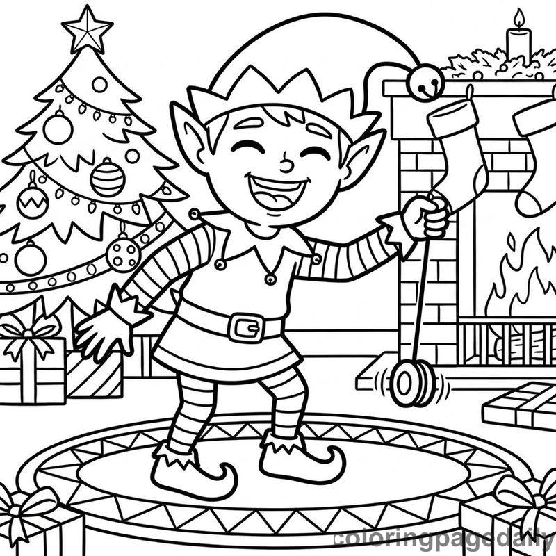 Elf Playing Yo-Yo - Daily printable coloring page in Christmas category