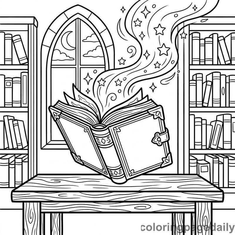 Enchanted Flying Storybook - Daily printable coloring page in Fairy Tales category