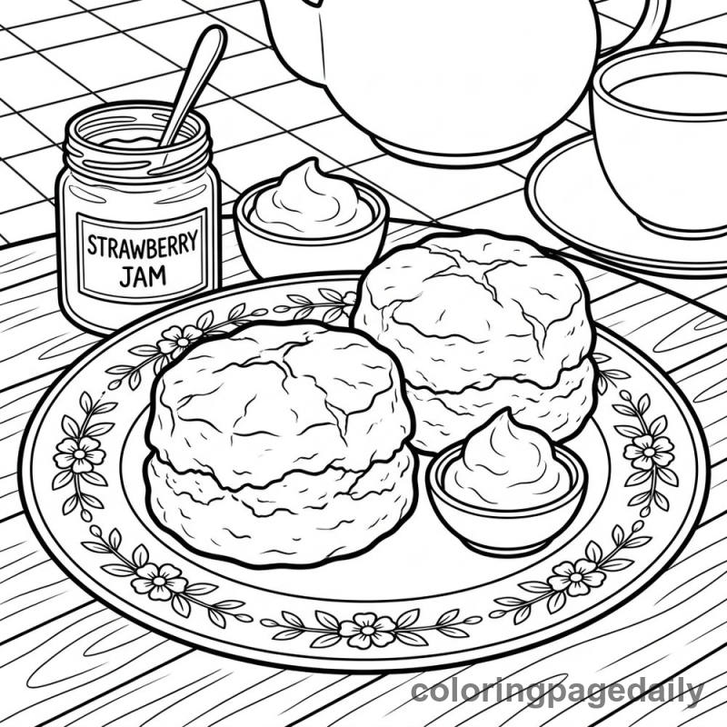 Afternoon Tea Scones - Daily printable coloring page in Food category