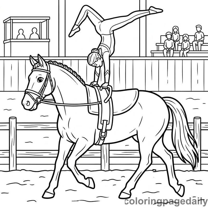Equestrian Vaulting Handstand - Daily printable coloring page in Sports category