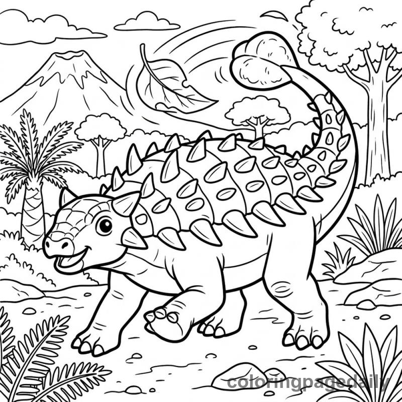 Euoplocephalus Swinging Tail Club - Daily printable coloring page in Dinosaur category