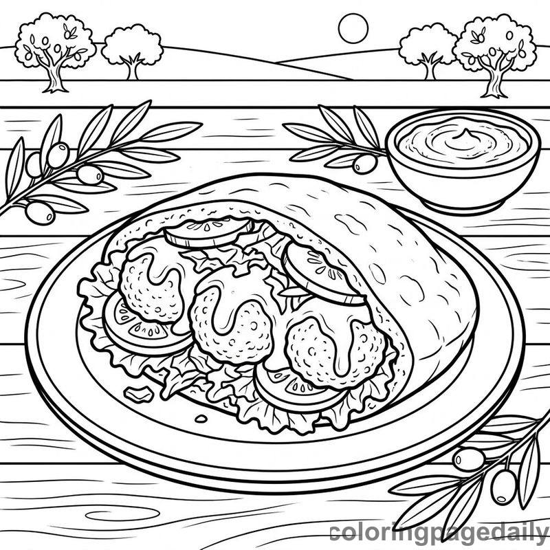 Falafel Pita Pocket - Daily printable coloring page in Food category
