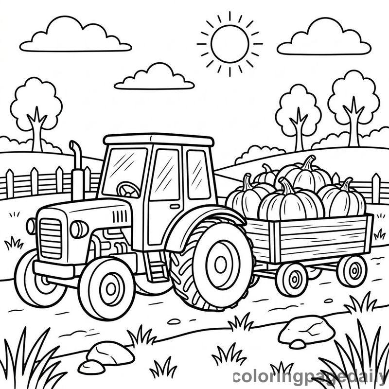 Farm Tractor Harvest - Daily printable coloring page in Vehicle category