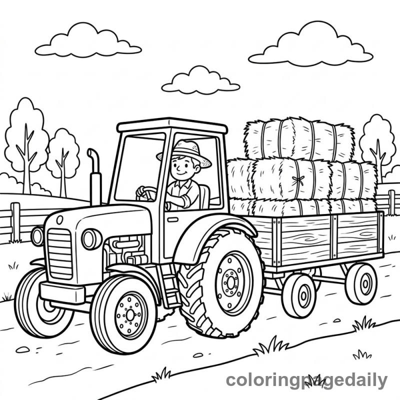 Farm Tractor Hayride - Daily printable coloring page in Vehicle category