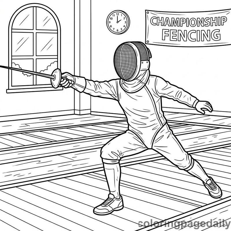 Fencer Lunging Forward - Daily printable coloring page in Sports category