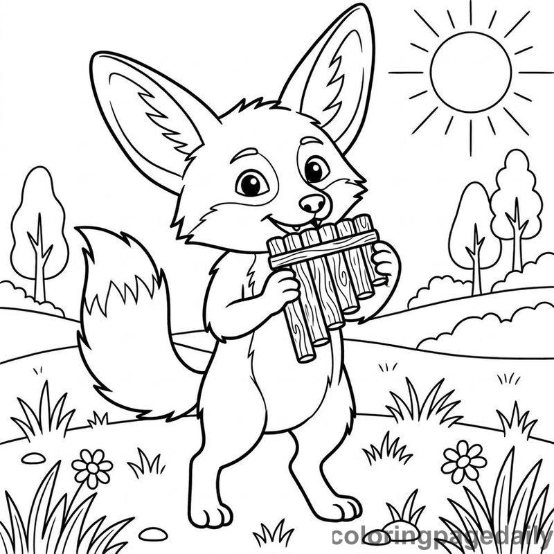 Fennec Fox Pan Flute - Daily printable coloring page in Animals category