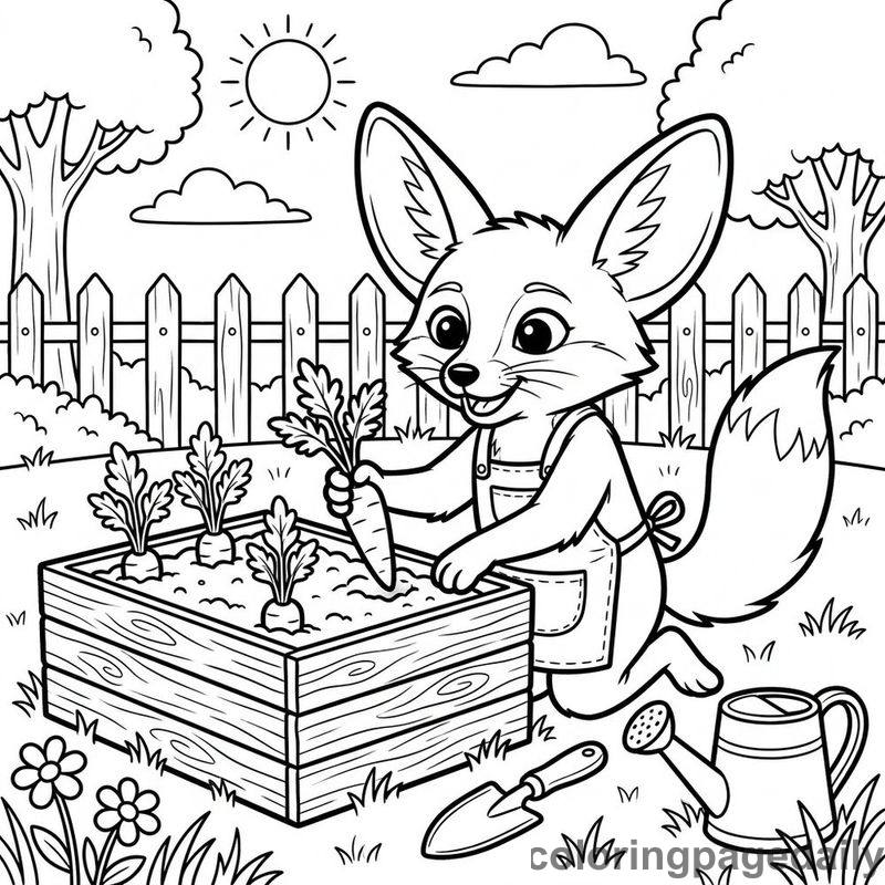 Felix the Fennec Fox’s Big Garden Adventure - story illustration coloring page