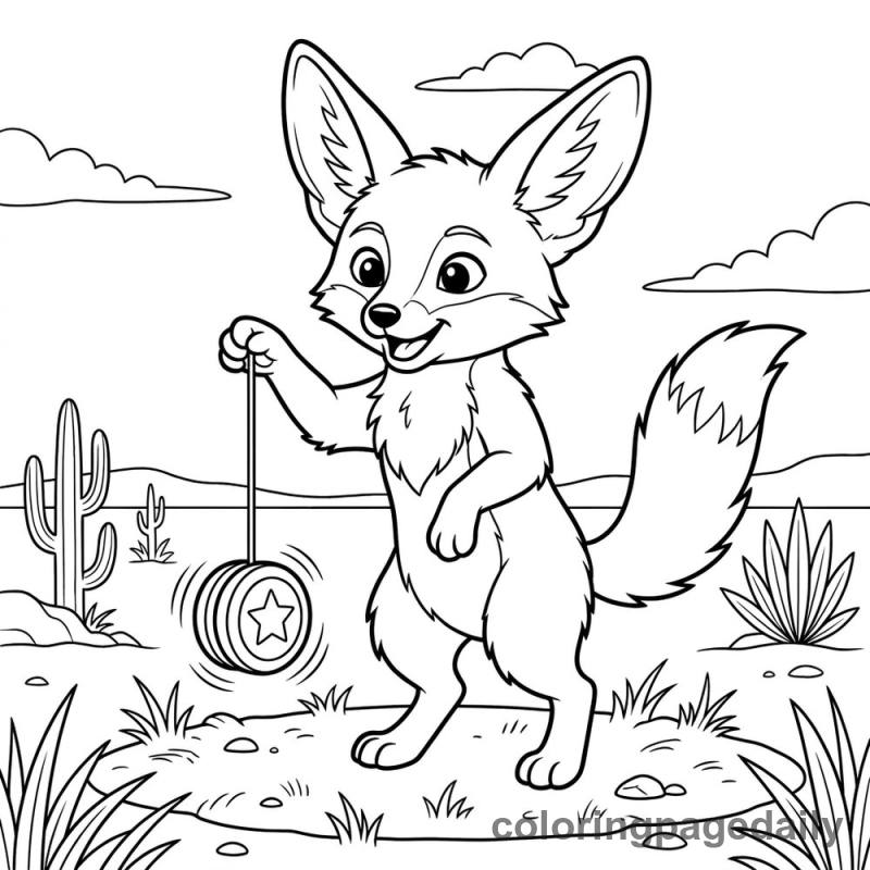 Fennec Fox Playing Yo-Yo - Daily printable coloring page in Animals category
